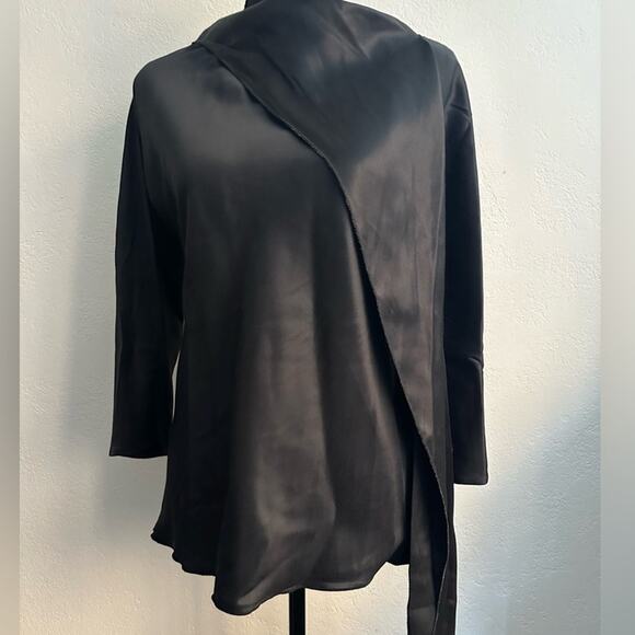 The Row Ydara Satin Blouse size US 2 Glossy Black Wrapped Neckline - Picture 12 of 14